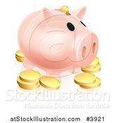 Vector Illustration of a Pink Piggy Bank and Gold Coins by AtStockIllustration