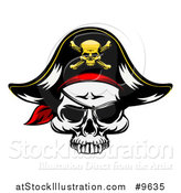 Vector Illustration of a Pirate Skull Wearing a Patch and Captain Hat by AtStockIllustration