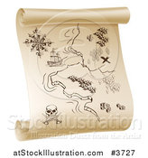 Vector Illustration of a Pirate Treasure Map on a Scroll by AtStockIllustration