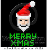 Vector Illustration of a Pixelated Video Game Santa and Merry Xmas Text on Black by AtStockIllustration