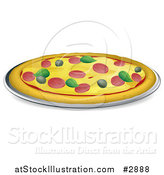 Vector Illustration of a Pizza Pie Topped with Pepperoni Basil and Olives by AtStockIllustration
