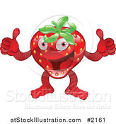 Vector Illustration of a Pleadsed Strawberry Character Holding Two Thumbs up by AtStockIllustration