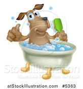 Vector Illustration of a Pleased Brown Dog Bathing and Holding a Thumb up by AtStockIllustration