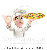 Vector Illustration of a Pleased Chef Gesturing Ok and Holding a Pizza by AtStockIllustration