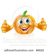 Vector Illustration of a Pleased Pumpkin Character Giving Two Thumbs up by AtStockIllustration