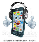Vector Illustration of a Pleased Smart Phone Holding Two Thumbs up and Wearing Headphones by AtStockIllustration