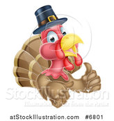 Vector Illustration of a Pleased Thanksgiving Turkey Bird Wearing a Pilgrim Hat and Giving a Thumb up by AtStockIllustration
