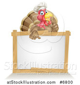 Vector Illustration of a Pleased Turkey Bird Chef Giving a Thumb up over a Blank White Sign by AtStockIllustration