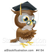 Vector Illustration of a Pointing Professor Owl with Glasses and Graduation Cap by AtStockIllustration