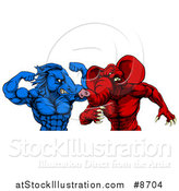 Vector Illustration of a Political Aggressive Democratic Donkey or Horse and Republican Elephant Fighting by AtStockIllustration