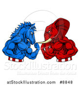 Vector Illustration of a Political Aggressive Democratic Donkey or Horse and Republican Elephant Fighting, Fists Balled by AtStockIllustration