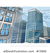 Vector Illustration of a Pop Art Comic Book Styled Scene of City Skyscraper Buildings by AtStockIllustration