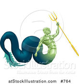 Vector Illustration of a Poseidon Merman, God of the Sea, Part Fish and Part Man Holding a Trident by AtStockIllustration