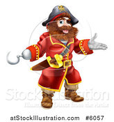 Vector Illustration of a Presenting Pirate Captain with a Hook Hand and Eye Patch by AtStockIllustration