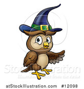 Vector Illustration of a Presenting Witch Owl Wearing a Hat by AtStockIllustration