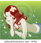 Vector Illustration of a Pretty Organic Red Haired Woman Lying in the Grass by AtStockIllustration