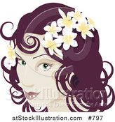 Vector Illustration of a Pretty Red Haired Woman Wearing Frangipani Flowers in Her Hair by AtStockIllustration