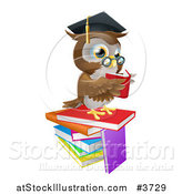 Vector Illustration of a Professor Owl Reading on a Stack of Books by AtStockIllustration