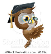 Vector Illustration of a Professor Owl Wearing a Graduation Cap and Presenting a Sign by AtStockIllustration