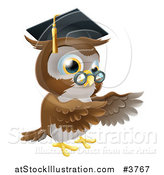 Vector Illustration of a Professor Owl Wearing a Graduation Cap and Presenting by AtStockIllustration