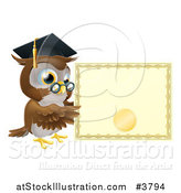 Vector Illustration of a Professor Owl with a Diploma and Graduation Cap by AtStockIllustration