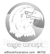 Vector Illustration of a Profiled Bald Eagle or Falcon Head on a Shiny Gray Circle Above Sample Text by AtStockIllustration