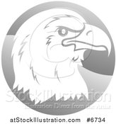 Vector Illustration of a Profiled Bald Eagle or Falcon Head on a Shiny Gray Circle by AtStockIllustration