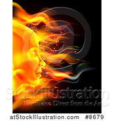 Vector Illustration of a Profiled Woman's Face Made of Fire, over Black by AtStockIllustration