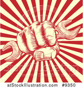 Vector Illustration of a Propaganda Poster Spanner Woodcut Fist by AtStockIllustration