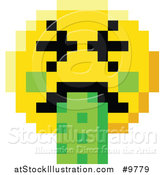 Vector Illustration of a Puking 8 Bit Video Game Style Emoji Smiley Face by AtStockIllustration