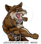 Vector Illustration of a Punching Brown Muscular Coyote Man by AtStockIllustration