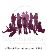 Vector Illustration of a Purple Group of Silhouetted People Hanging out in a Crowd by AtStockIllustration