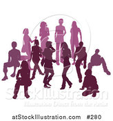 Vector Illustration of a Purple Group of Silhouetted People in a Crowd by AtStockIllustration