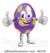 Vector Illustration of a Purple Polka Dot Easter Egg Mascot Holding Two Thumbs up by AtStockIllustration