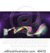 Vector Illustration of a Rainbow Wave Flowing from a Cell Phone with Apps by AtStockIllustration