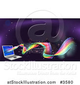 Vector Illustration of a Rainbow Wave Flowing from a Laptop Computer by AtStockIllustration