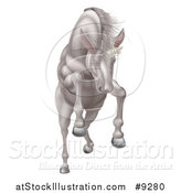 Vector Illustration of a Rearing, Charging or Jumping White Unicorn by AtStockIllustration