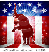 Vector Illustration of a Rearing Republican Elephant over an American Flag Themed Burst by AtStockIllustration