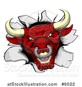 Vector Illustration of a Red Aggressive Bull Breaking Through a Wall by AtStockIllustration