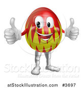 Vector Illustration of a Red and Green Easter Egg Mascot Holding Two Thumbs up by AtStockIllustration
