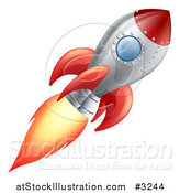 Vector Illustration of a Red and Metal Space Rocket Flying by AtStockIllustration