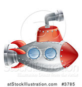 Vector Illustration of a Red and Silver Submarine with a Periscope by AtStockIllustration
