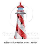 Vector Illustration of a Red and White Spiral Nautical Lighthouse by AtStockIllustration