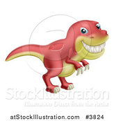 Vector Illustration of a Red and Yellow T Rex Dinosaur Grinning by AtStockIllustration
