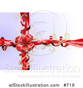 Vector Illustration of a Red Bow with Gold Trim and Curly Ribbons on a Present by AtStockIllustration