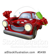 Vector Illustration of a Red Car Character Holding a Brush and Thumb up by AtStockIllustration