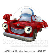 Vector Illustration of a Red Car Character Mechanic Wearing a Hat, Holding a Wrench and Thumb up by AtStockIllustration