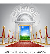 Vector Illustration of a Red Carpet and Posts Leading to a CHANGE Doorway by AtStockIllustration