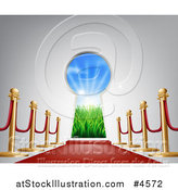 Vector Illustration of a Red Carpet and Posts Leading to a Key Hole with an Idyllic Field with Sunshine and Grass by AtStockIllustration