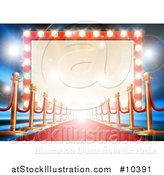 Vector Illustration of a Red Carpet and Posts Leading to a Retro Marquee Theater Sign with Light Bulbs by AtStockIllustration